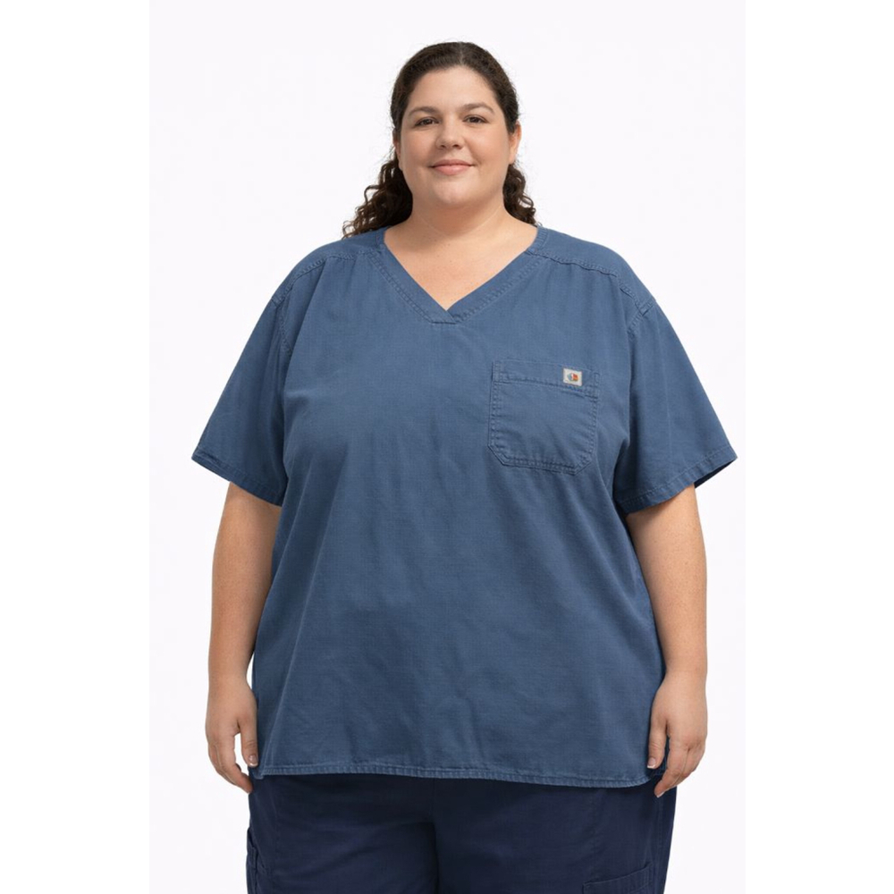 Carhartt Scrub Top 2X Blue Medical Workwear V-Neck Pocket Comfort Stretch
